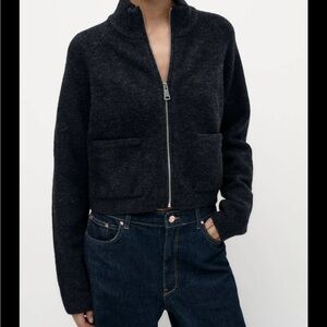 ZARA Soft Knit Charcoal Grey Marl Cardigan NWT